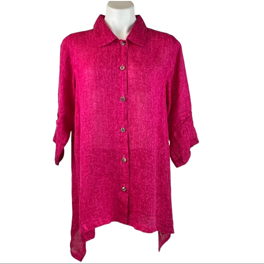 Click Color Me Cotton Linen Shirt Tunic Top M Pink